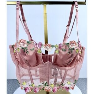 Victoria Secret  embroidered corset Bustier Sexy Romantic Bra Sheer floral Sz: S
